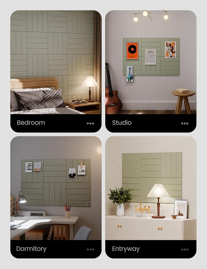 Felt Bulletin Board Tiles Large 36" x 24" Cork Board Alternative-6 Pack with 40 Adhesive Tabs, Thick Slat Wall Panels for Office Decor, Push Pin Board Wall Organizer Alternative - Sage