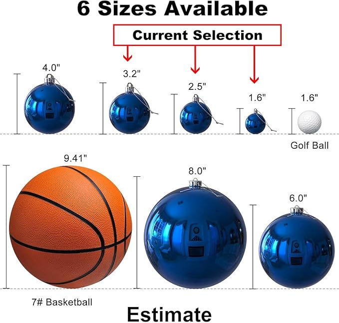 Royal Blue Christmas Ornaments - Christmas Tree Decorations Shatterproof Hanging Balls for Birthday Wedding Holiday Decor Set of 36pcs, Multi-Sizes(1.6",2.5",3.2")