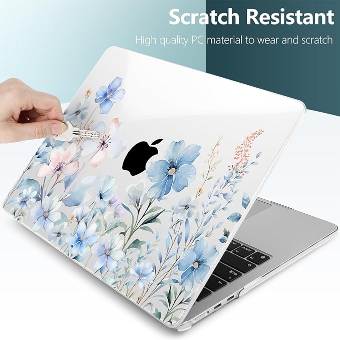 DONGKE Compatible with M4 MacBook Air 15 inch Case 2025 2024 2023 A3241 A3114 A2941 M3 M2 Liquid Retina Display Touch ID, Plastic Hard Case & Keyboard Skin & Screen Protector - Blue Flowers