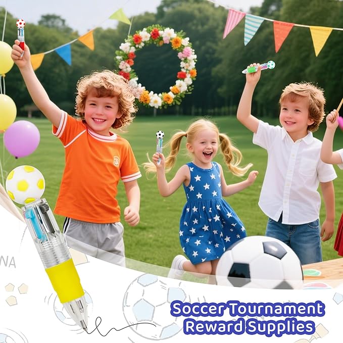 30Pcs Mini Multicolor Pens in One 4-in-1 Cute Pens Bulk for Kids, Ballpoint Pen for Birthdays and Children's Parties, Fun Gifts Assorted Ink Kawaii Pen(Soccer)