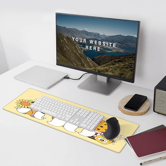 Famame Laptop Mouse Pad Cute Sunflower Bee Gnomes Desk Mat with Stitched Edges 31.5X 11.8 inch Non-Slip Large Keyboard Rubber Writing Table Mat for Office Home