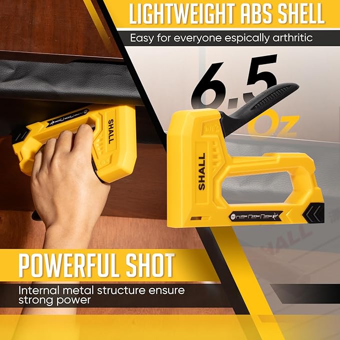 SHALL Light Duty Staple Gun for Wood - Yellow Upholstery Staple Gun with 1600pcs JT21 Staples 1/4, 5/16, 3/8 inch and Staple Remover - Fabric Stapler Gun for Crafts, DIY, Decoration