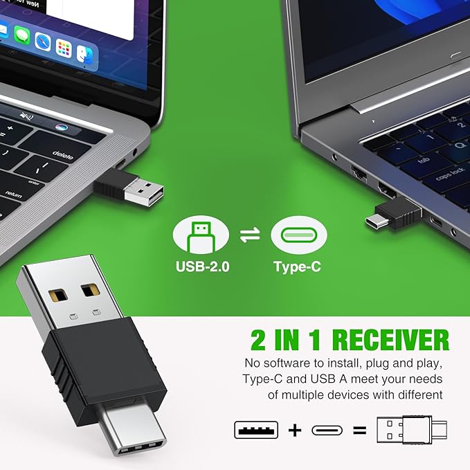 USB C Rechargeable Presentation Clicker with Green Light, Remote Clicker for Presentations Wireless Presenter Slide Changer PPT Advancer with Volume Control for Laptop Computer