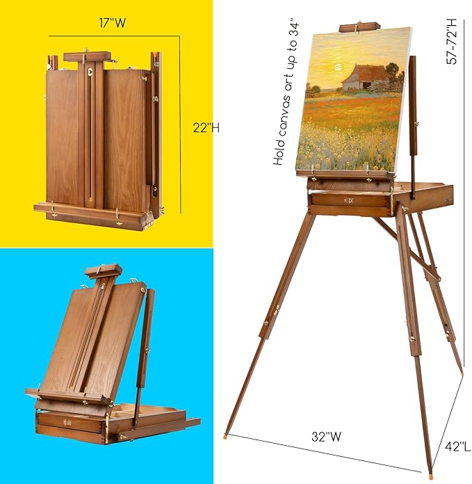 MEEDEN Painting Kit with French Easel, 24 Colors Acrylic Paint Set, 10 Pcs Paint Brush Set, Canvas Set & Art Supplies, Great Painting Set for Beginners & Artists