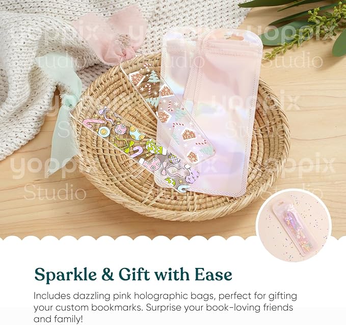 180 Pcs Acrylic Bookmark Blanks- 20 Set Bookmark Making Kit with 20 UV DTF Stickers About Christmas Theme 20 Tassels 20 Ribbon 80 Bookish Stickers for DIY Your Crafts Gift for Book Lover