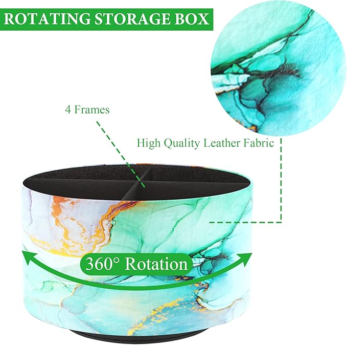 Hennaja Round Leather Art Supply Organizer,Remote Control Holder,360 Degree Rotating,Multi-Functional Pencil Holder,4 Compartments Desktop Stationary Organizer(1-Splash Ink)