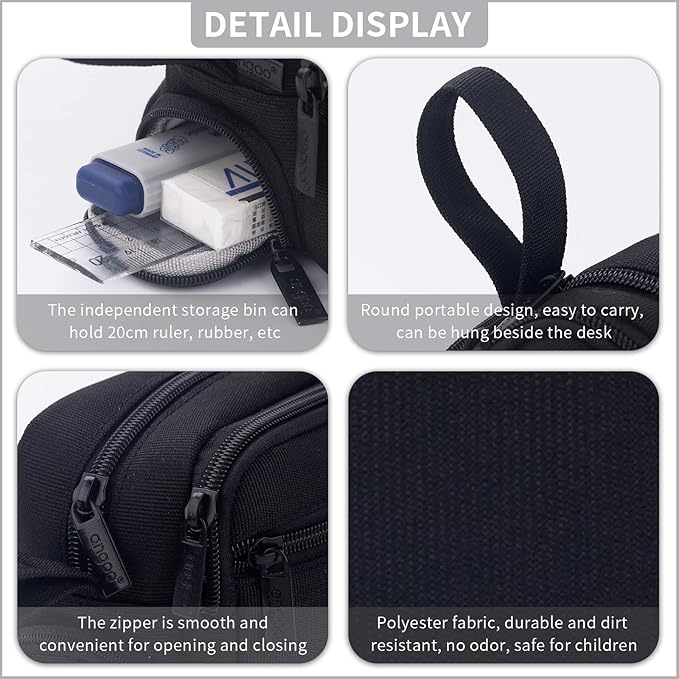 HVOMO Large Pencil Case High Capacity Holder Box Storage bag Desk Organizer Marker Pouch Pen For Middle School Office College Adult Girl and Boy(Black)