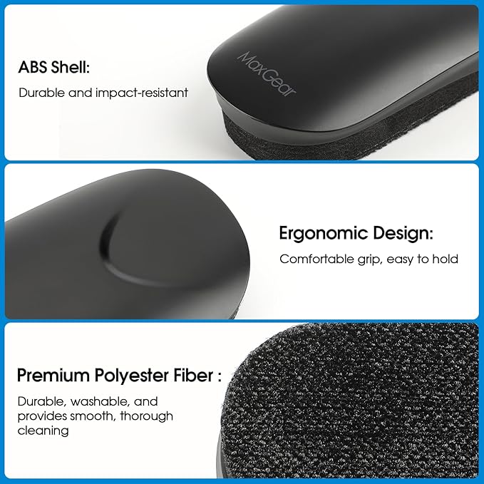 MaxGear Dry Erase Eraser, Magnetic Whiteboard Eraser for Glass Board, Dry Erase Board, Dry Erase Board, Chalkboard Wiper with Built-in Magnet, Teacher Supplies for School, Office, Home, Black, 2 Pack