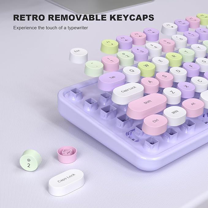 MOFII Colorful Computer Keyboard Wired, Cute Full Size Keyboard Typewriter Style, USB Keyboard with Foldable Stands for Windows, Laptop, Desktop, PC (Purple Colorful)