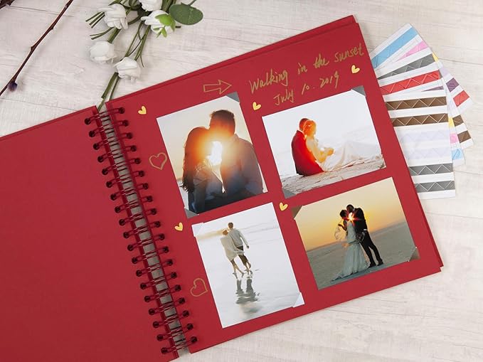 potricher 10 x 10 Inch DIY Scrapbook Photo Album 80 Pages Thick Kraft Blank Red Paper Memory Book for Wedding and Anniversary Family (Red, 10 Inch)