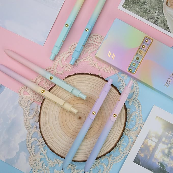 Gel Pens, 12 Pcs 0.5mm Fine Point Smooth Writing Pens Japanese Cute Pens, High-End Series Black Ink Pens for Journaling Note Taking, School Office Supplies for Women Men (12 Pcs Ombre)