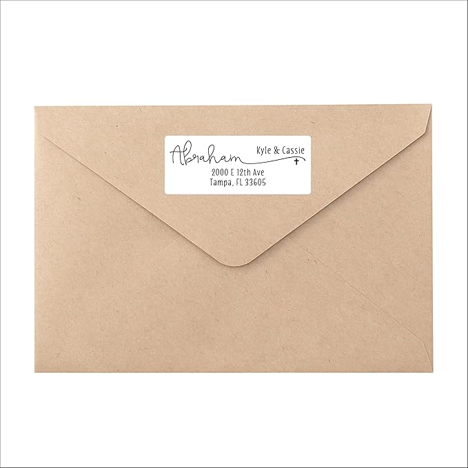 White Address Labels - Personalized Name Stickers, Custom Printed Return Mailing and Shipping Labels for Envelopes, Packages, Business, Home Use (Cross)