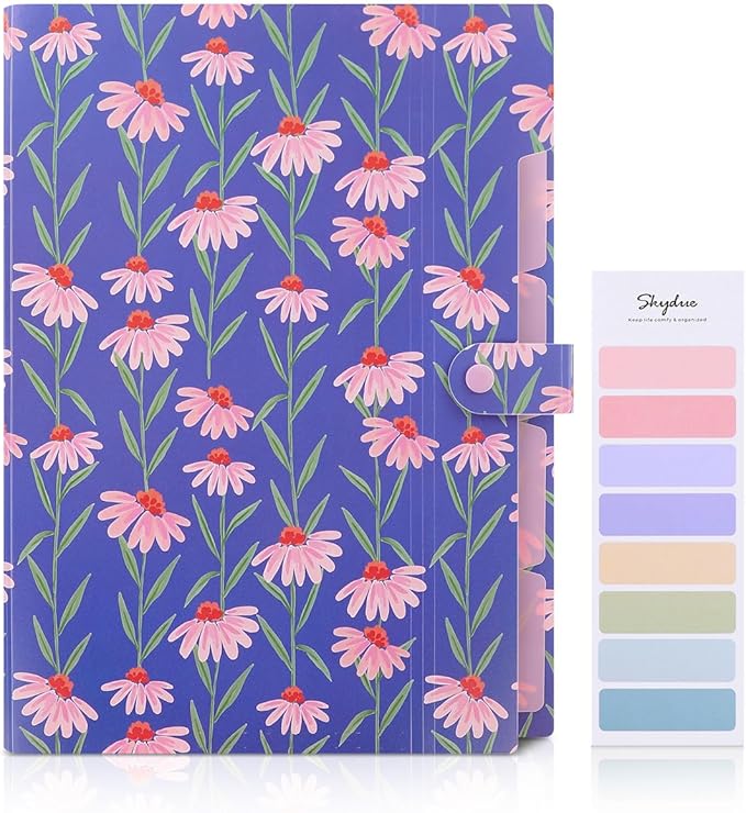 SKYDUE Expanding File Folder with 5 Pockets, Accordion File Organizer,Portable Receipt Paper Documents Organizer,Letter Size Filing Folder School Office Supplies,Periwinkle Blue