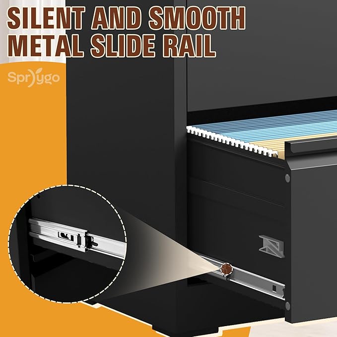 4-Drawer Lateral File Cabinet with Lock, Black Metal Filing Cabinet for Office or Home – Secure Storage for Letter/Legal/A4/F4 Documents, Easy to Assemble Locking File Organizer (Black, 4 Drawer-52"H)