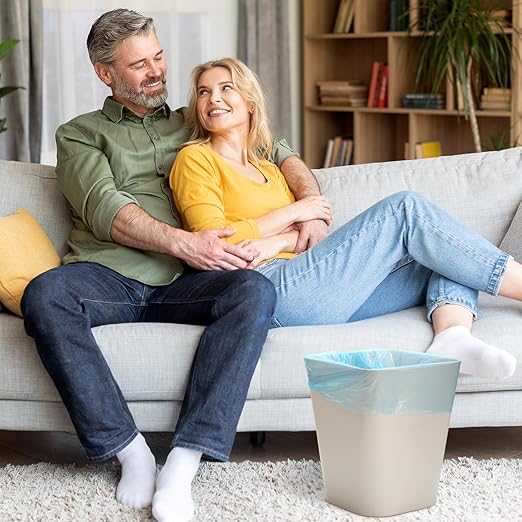 Hoolerry 9 Pieces Garbage Can 2 Gallon Small Trash Cans Bulk Bathroom Trash Bin Plastic Wastebasket Square for Bedroom Slim Bathroom Trashcan Small Container for Kitchen Office Home (Khaki)