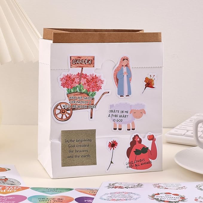 300+ Inspirational Christian Stickers, Waterproof Bible Verse Jesus Stickers for Water Bottles Laptop Scrapbook Journaling Planner, Bible Study Vision Board Supplies Christian Easter Gifts for Women