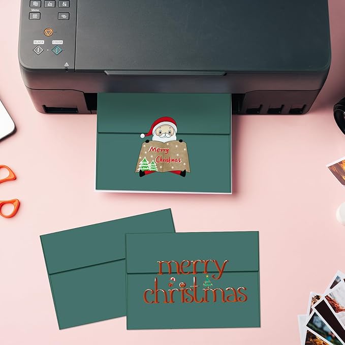 100 Packs 5x7 envelopes, A7 White Envelopes for Invitations Self Seal Printable for Greeting Cards, Weddings, Invitations, Photos, Postcards, Mailing (Green)