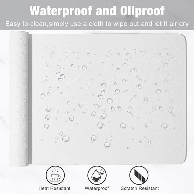 Hsurbtra Desk Pad, 35.5" x 17" PU Leather Desk Mat, XXL Extended Mouse Pad, Waterproof Desktop Blotter Protector, Non-Slip Ultra Thin Large Laptop Keyboard Writing Mat for Office Home, White