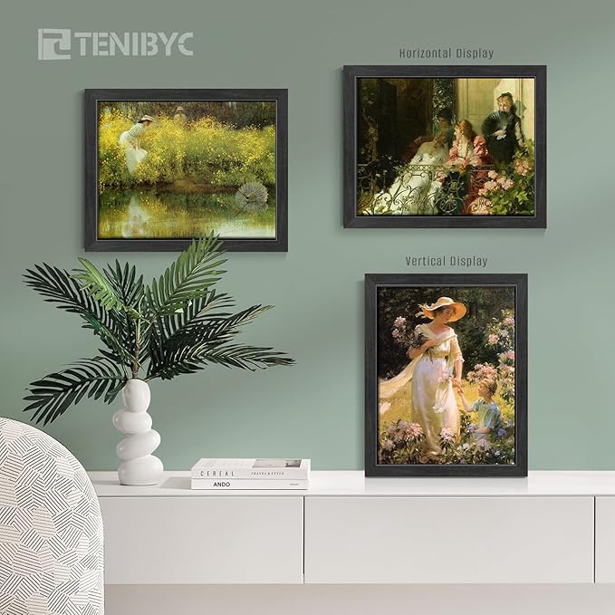 11x14 Picture Frame 4 Pack - Black Solid Wood Poster Photo Frame - Tempered Glass - Woodgrain Series - Room, Office, Gallery, Studio Display - Wall Hanging