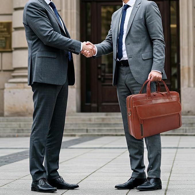 Masa Kawa Leather Briefcase for Men 15.6" - 17" Laptop Computer Case Business Travel Work Messenger Cross Body Shoulder Bag