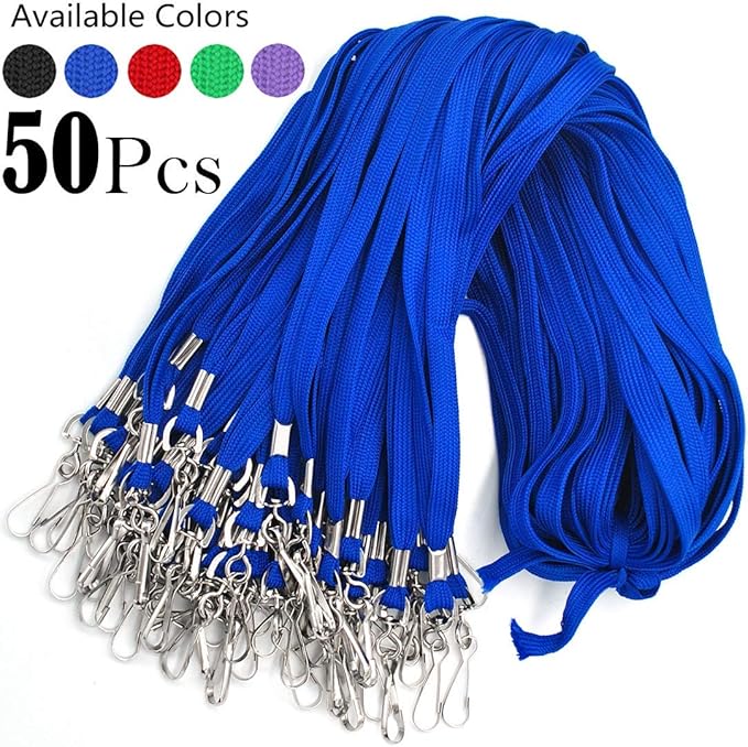 Name Tags Blue Lanyards/Badge Holder Pairs Woven Round Lanyard & Horizontal Sealable Waterproof Clear Plastic ID Card Lanyards with id Holder Name Badges (Blue, 50 Pack)