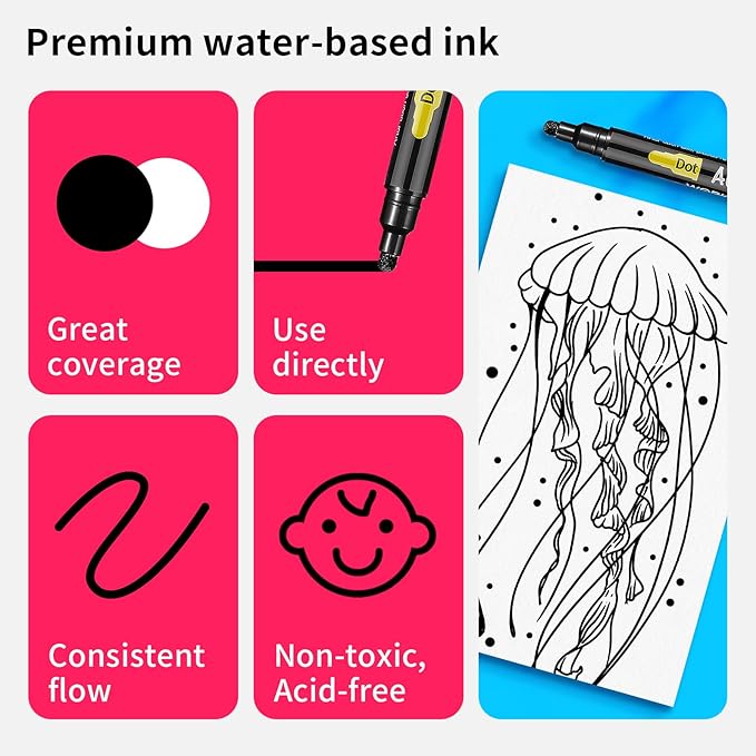 NAWOD 3 Black Acrylic Paint Pens, Acrylic Paint Markers Dual Tip (Fine 1mm + Dot 5mm), Acrylic Permanent Markers for Rock, Fabric, Canvas, Ceramic, Glass, Wood, Paper, Labeling, Drawing, DIY Crafts