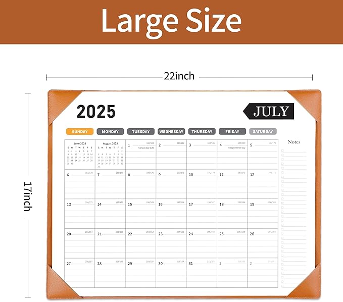 Large Desk Calendar 2025-2026, Calendar with Desk Protecting Pad, Desk Calendar Large 22x17, Runs From July 2025 to December 2026, 18 Months, Big Desktop Calendar for Family Classroom and Office(Brown)