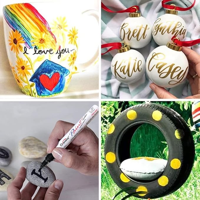 Paint Pens Paint Markers - Red Permanent Markers 8 Pack, Oil Based Waterproof Quick Dry Medium Tip Marker Pen for Metal, Wood, Fabric, Plastic, Rock, Stone, Mugs, Canvas, Glass, Art Craft