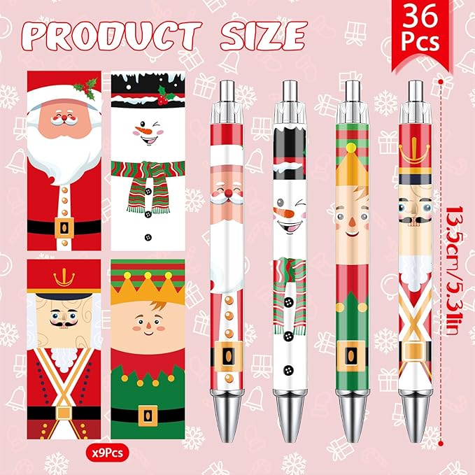 Christmas Characters Ballpoint Pens Gifts - Wxiben 36 Pcs Christmas Pens Set Snowman Nutcracker Santa Retractable Smooth Writing Pen Gift for Women Men Office Classroom Home Students Party School