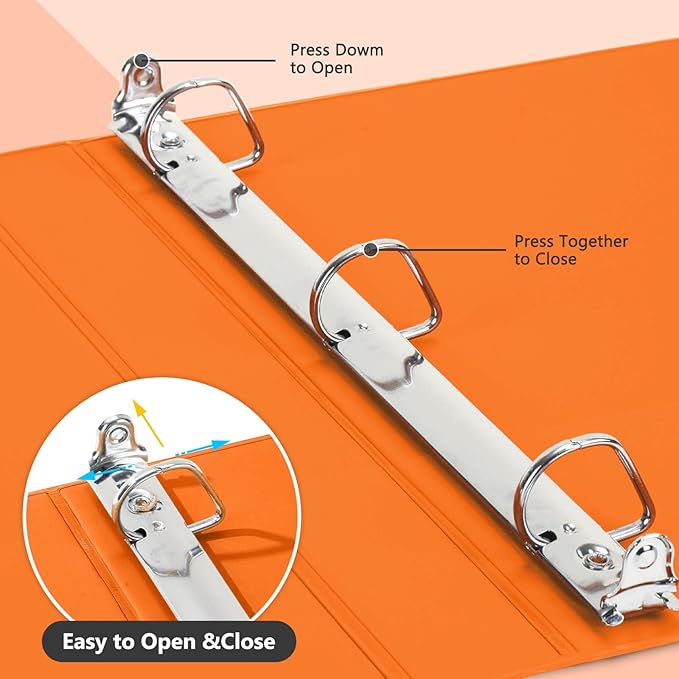 ViVin Sturdy 1 Inch D Ring Binders, 3 Ring Binders with 2 Pockets, Hold 225 Sheets of US Letter Size Paper for Office,Home,School, 6 Pack (Orange)