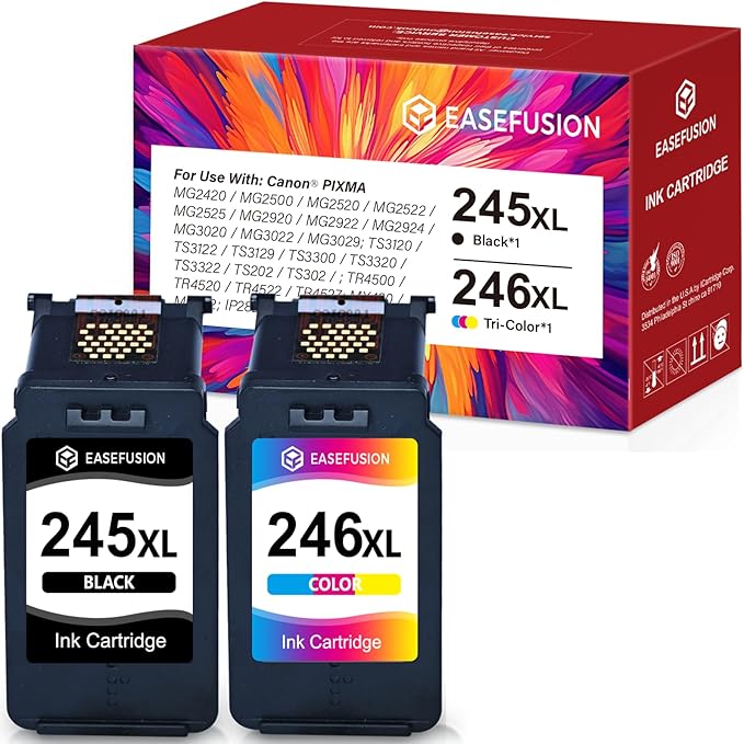 245XL 246XL Combo Pack Replacement for Canon Ink 245 246 PG-245 XL PG-245XL Black Color Ink Cartridges for Canon Pixma MX490 MX492 MG2522 TR4520 TS3322 TS202 MG2500 TS3122 TR4500 Printer