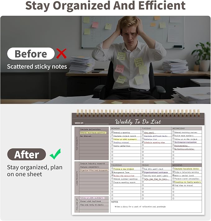 Weekly To Do List Notepad, 52 Undated Sheets （8.5"×11") Duplex-printed Weekly Planner Notepad For Work Home School Office Desk Accessories Supplies & Goal Setting Tasks - Brown
