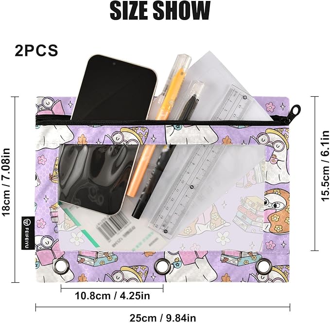 ZAZYXTJ Ghost Binder Pencil Pouchs 3 Ring with Zipper Clear Window Office Organizers bag for School Students Teacher Supplies 2 Pack