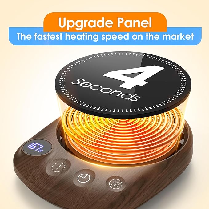 Coffee Mug Warmer - Fastest Heating & Highest Temperature, Coffee Cup Warmer for Desk Auto Shut Off, 4 Temp Settings & 1-12H Timer, Smart Electric Beverage Warmer for Coffee, Tea (Wood)