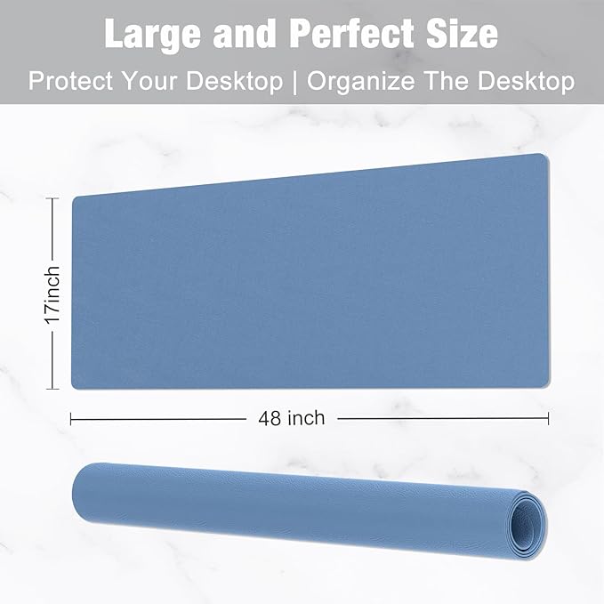 Hsurbtra Desk Pad, 48" x 17" PU Leather Desk Mat, XXXL Extended Mouse Pad, Waterproof Desktop Blotter Protector, Non-Slip Ultra Thin Large Laptop Keyboard Writing Mat for Office Home, Dark Blue