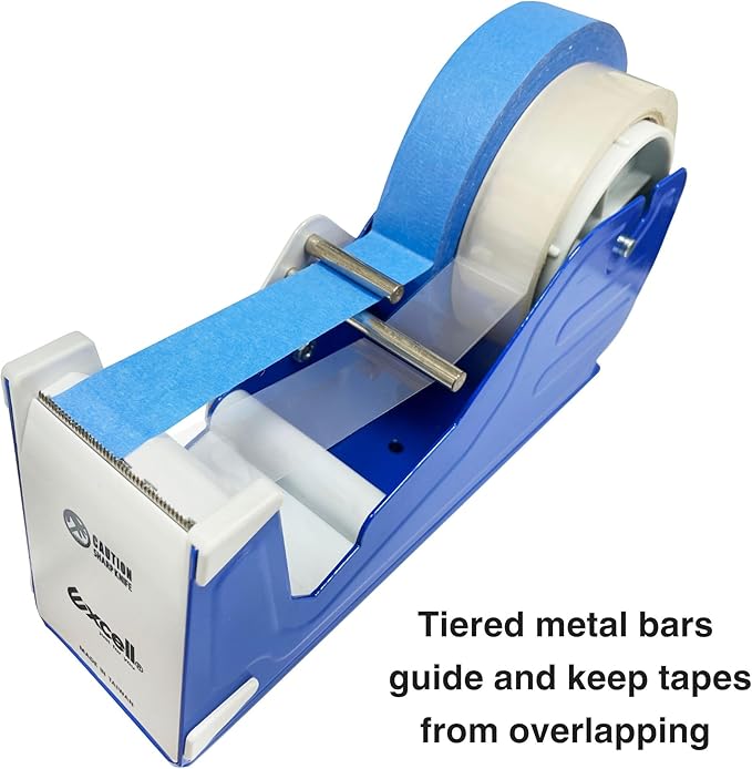 Excell Deluxe Twin Wide Metal Multi-Roll Desktop Tape Dispenser with Tiered Metal Separator Bars, EX-2272, 2 inch Wide, 3 inch Core
