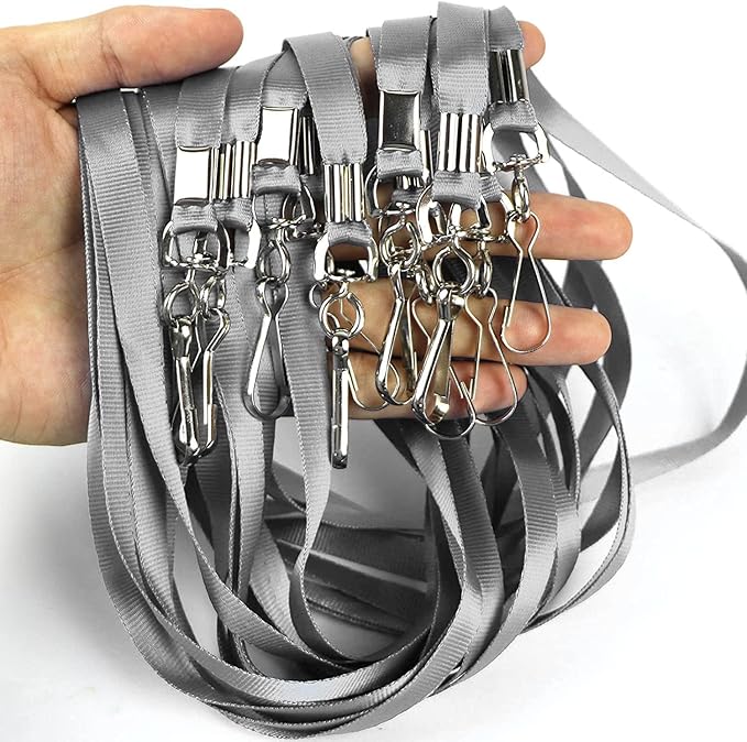 Beebel Grey Lanyard Bulk Lanyards for Id Badges Flat Lanyard with Badge Clip Swivel Hook 100 Pack