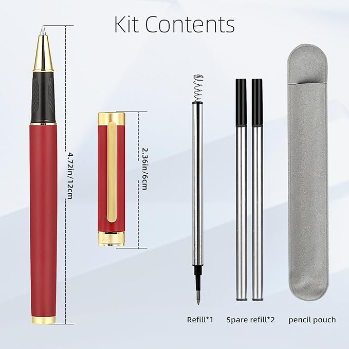 Stunning luxury pen fancy pens nice pens for men pure copper heavy feel Office Executive Pen Professional Smooth Writing Pens for journaling with Gift Case with 2 Refills (Red)