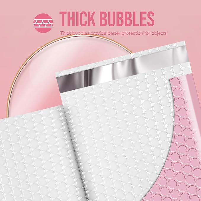 Fuxury Large Bubble Mailers 10.5x16 Inch 40 Pack Thick Padded Envelopes Opaque Mailing Envelopes Bubble Padded Mailers Shipping Bags for Packaging Small Business #5 Light Pink