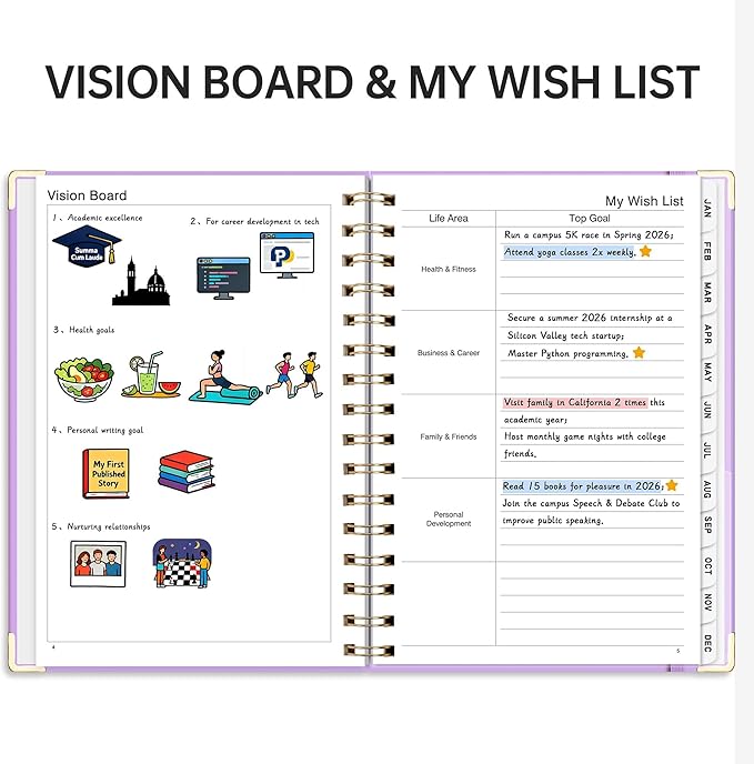 2026 Planner, Weekly and Monthly, A5 Size (5.7" x 8.3"), Jan 2026 - Dec 2026, Calendar, To-do List, Agenda, 12-Month Tabs, Hardcover, 100 GSM Thick Paper, Spiral-bound (Purple)