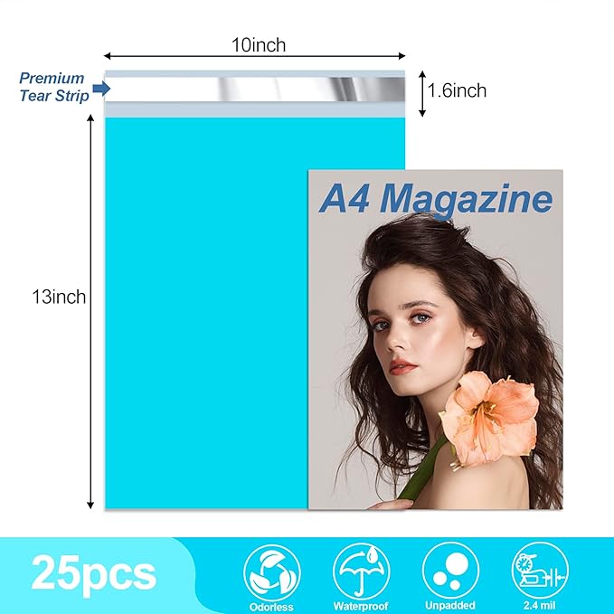 JinRuiKJ Thank You Poly Mailer 10x13 Inch 25 PCS, Shipping Bags for Clothing, Packaging Bags for Small Business, Strong Adhensive, Waterproof and Tear-Resistant Mailing Envelopes, Blue