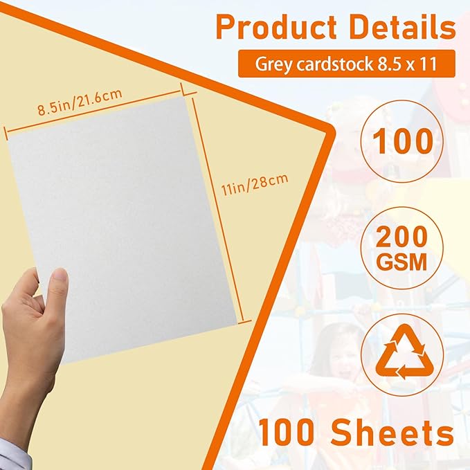 100 Sheets Grey Cardstock 8.5 x 11 Certificate Paper, 75lb Gray Card Stock Printer Paper for Wedding, Crafting, Memus, Making Cards，Invitations