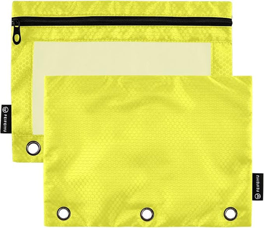 Gredecor Binder Pencil Pouch 3 Ring Lemon Yellow Zipper Pencil Pouches Case 2 Pack Clear Binder Organizer for School Office