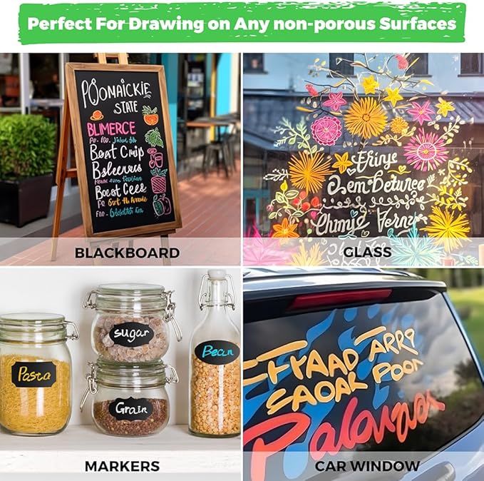 Window Chalk Markers for Cars Washable,Jumbo Liquid Chalk Marker with 8 Colors 15mm Thick Tips,Window Paint Markers for Auto,Glass,Blackboards,Bistro, Mirror, Poster, Business