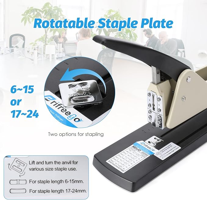 Long Reach Stapler, Heavy Duty Long Arm Stapler, 200 Sheets Capacity, 4000 Staples Gift, 9.84” Adjustable Stapling Depth Suitable for Booklets & Office Document, Fixable Paper Guide