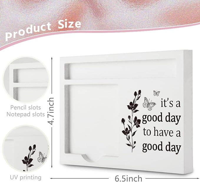 Inspirational Sticky Note Holder, It's a Good Day to Have a Good Day, Motivational Quote Desk Decor, Positive Office Supplies, Self-Stick Note Pad Holder for Women Men YBB03