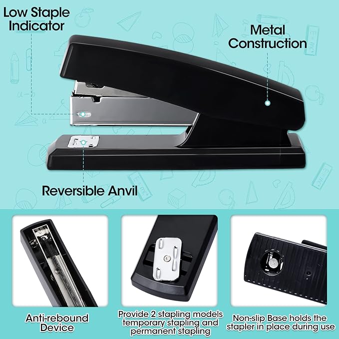 10 Pieces Stapler,Desktop Staplers Heavy Duty,25 Sheet Capacity Staplers with 6000 Standard Staples,Black Office Stapler Standard Stapler,Desk Stapler for Office School Home Supplies