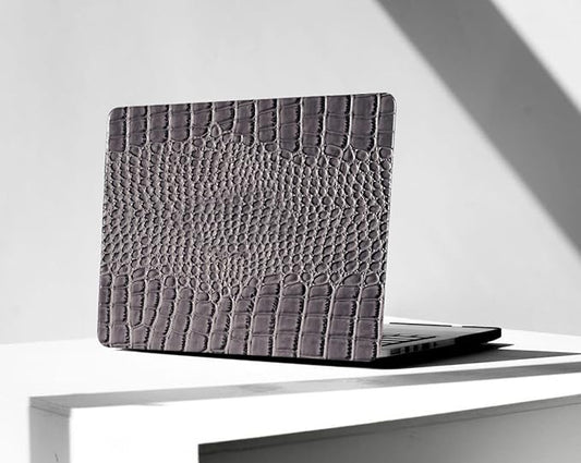 KEROM Compatible with Crocodile MacBook Air 15 Inch Case 2025 2024 2023 M4 M3 M2 A3241 A3114 A2941, Textured Elegant Luxury Aligator Skin Snakeskin PU Leather Hardshell & Keyboard Cover, Grey