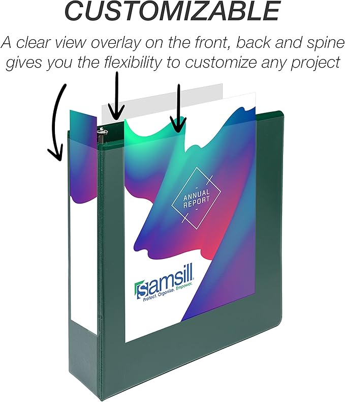 Samsill Durable 2 inch 3 Ring Binder, Made in USA, D Ring Binder, FSC 100% Recycled Chipboard, Green, 4 Pack