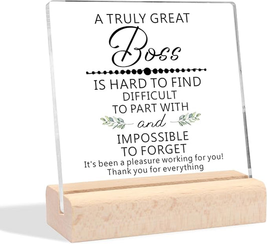 Best Boss Gifts for Women Men, Boss Lady Gifts Boss Birthday Gifts for Women Appreciation Gifts Christmas Retirement Farewell Gifts for Boss Clear Desk Decorative Sign for Boss Office Decor